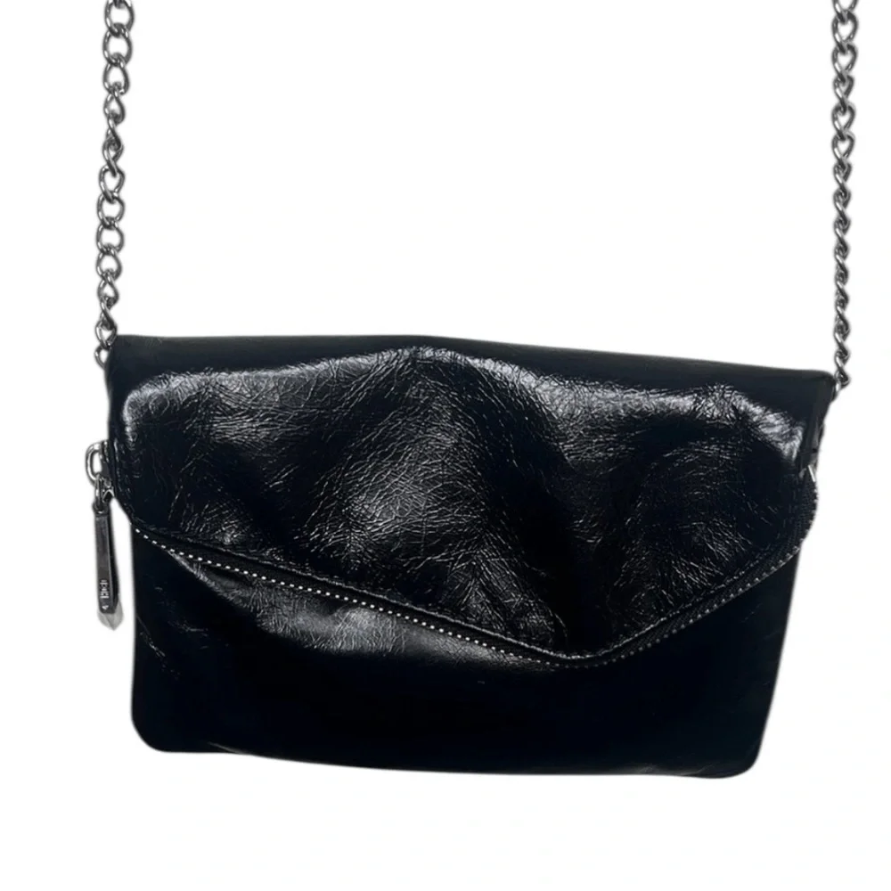 Hobo Black Leather Chain Convertible Small Crossbody Clutch